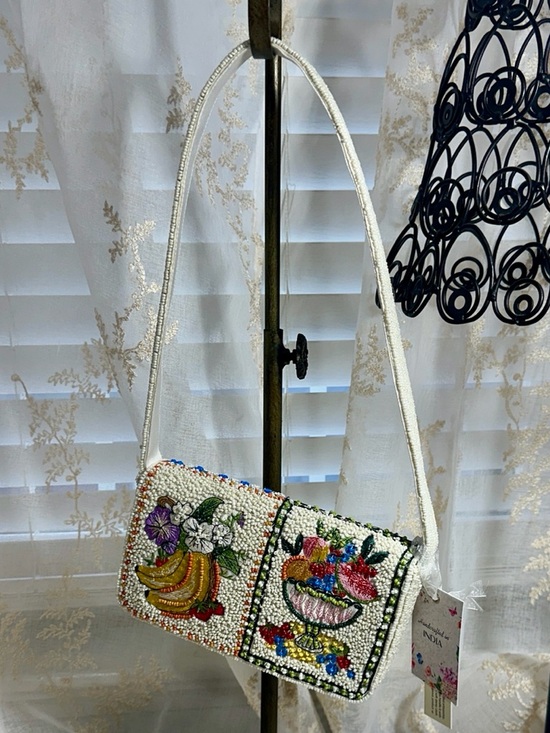 made in india Handbags - Made in India white beaded fruit and cocktail shoulder bag